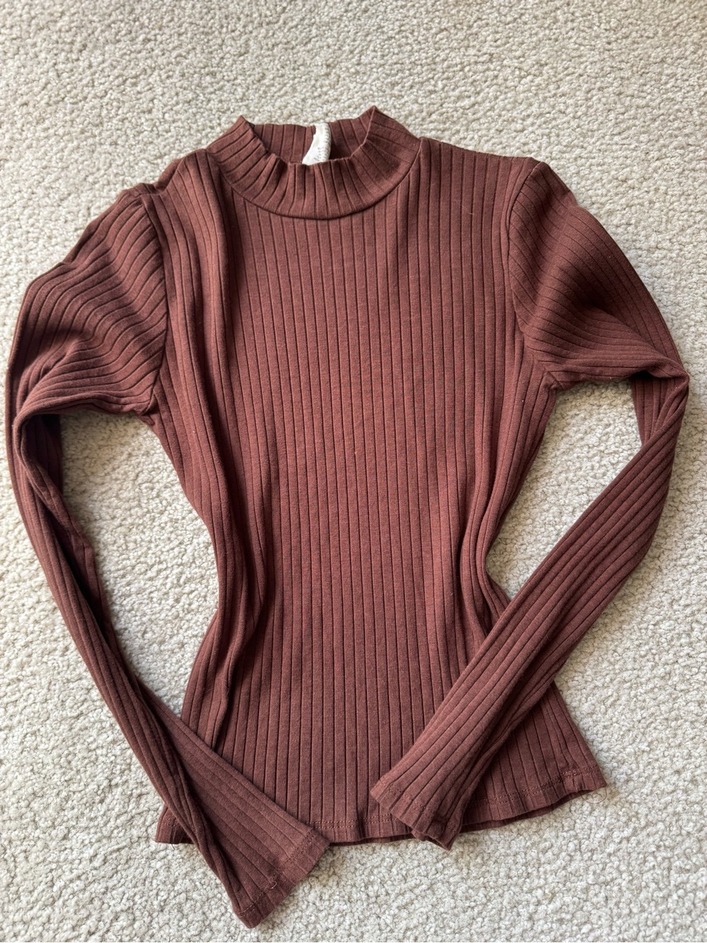 Tilly's Ribbed Mock Neck Long Sleeve Top in Chestnut Brown sexy